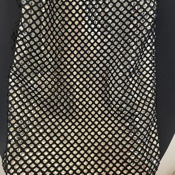 Sho by Tadashi Shoji Bodycon Dress Mock Neck Silver Sequin Netted Black NWT 8 - Picture 5 of 7